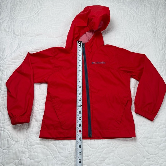 Columbia Kids‎ Red 100% Nylon Hooded Full Zip Windbreaker Jacket XXS 4/5 NWOT - Picture 7 of 8